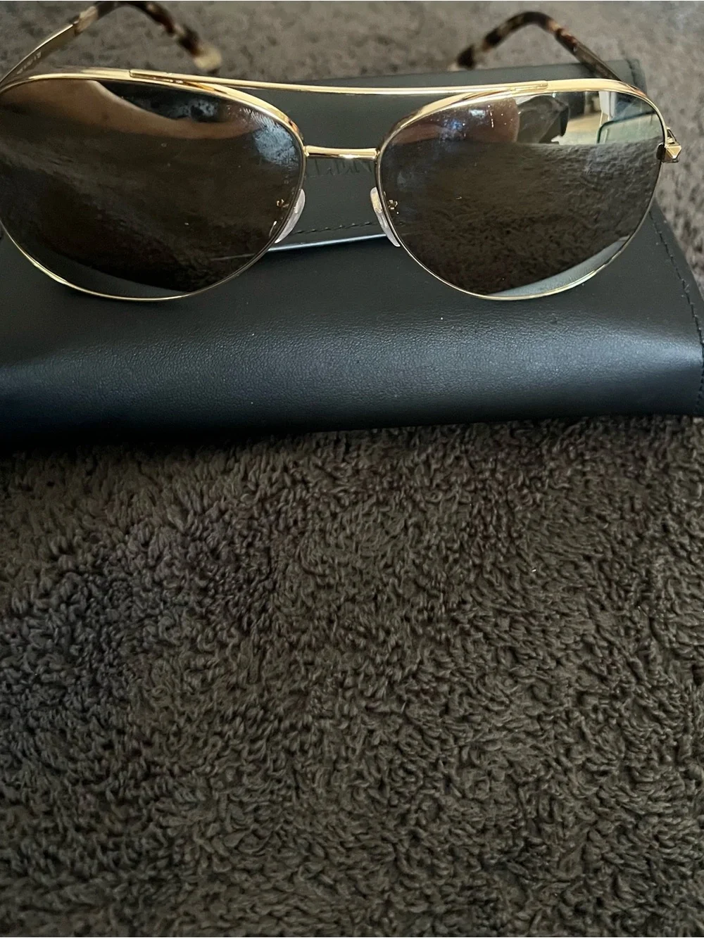 Valentino Garavani Aviator Sunglasses in Gold Frame with Brown Lenses